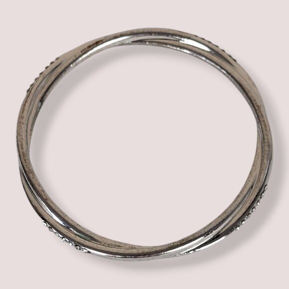 V. Double Twist White Rhinestone Bangle Bracelet - Picture 2 of 4
